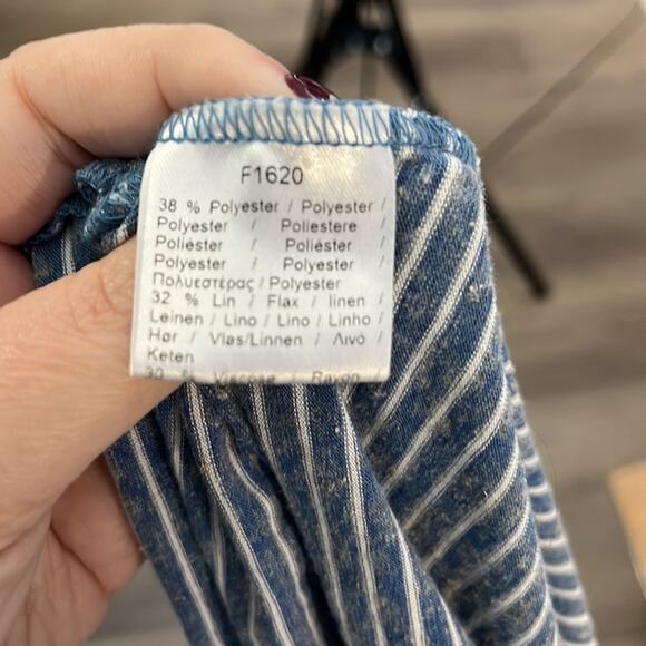 Lacoste Blue and White Striped Lightweight Scoop Neck Top Size 38 - Picture 6 of 7